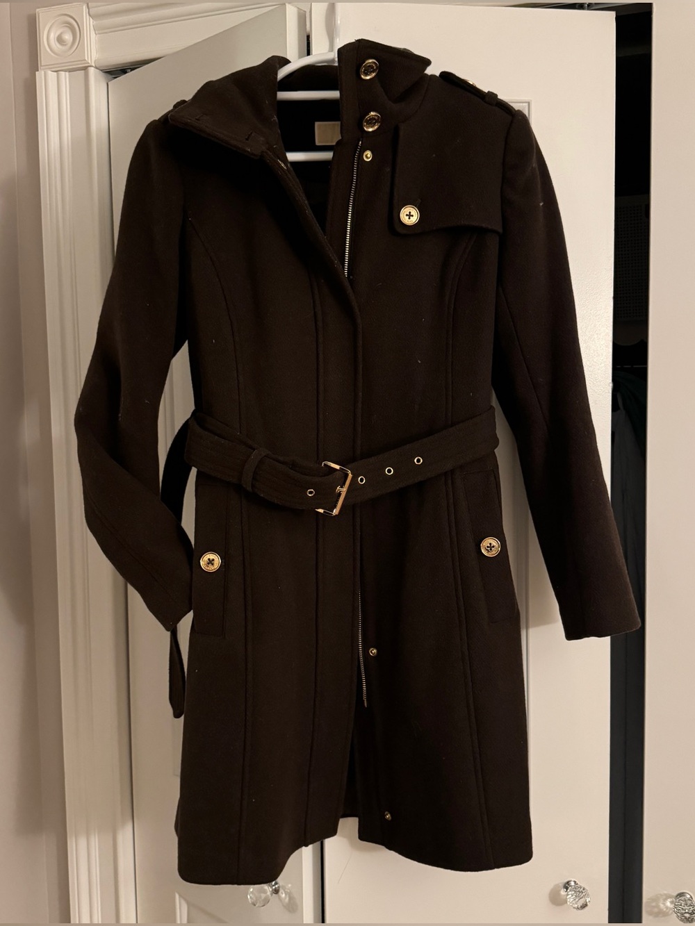 Michael Kors Zip Up Deep Olive Green Midi Coat